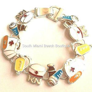 Silver Nursing Charm Bracelet Nurse Doctor RN LPN